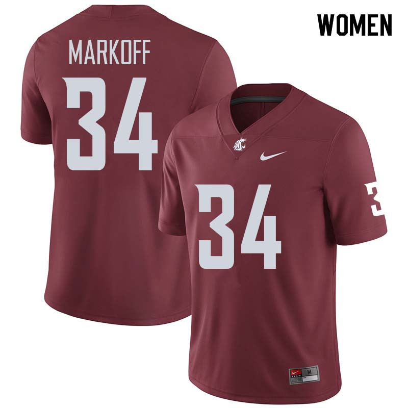 Women #34 Clay Markoff Washington State Cougars College Football Jerseys Sale-Crimson